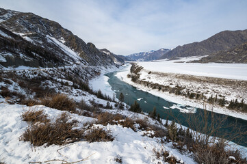 Fototapeta premium View of river Katun and Altay mountains