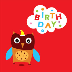 Obraz premium cute owl happy birthday greeting vector
