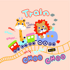 cute animals traveling with vector train illustrations