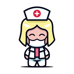Cute nurse mascot icon illustration logo design