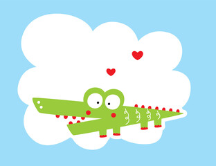 cute crocodile valentine card vector