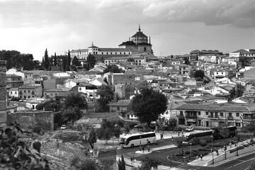 View of the city of Toledo, Spain. Black and white photo