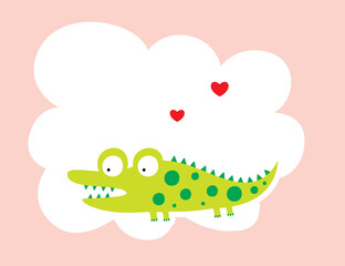 cute crocodile valentine card vector