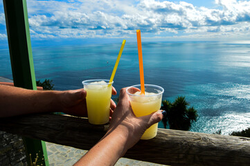 Ice cold beverages with friends in Tuscany Italy