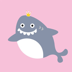cute fat prince shark vector
