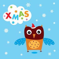 cute owl merry christmas greeting card