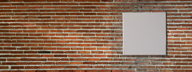 white canvas frame on red brown old brick wall architecture banner background