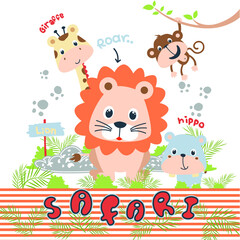 cute animal playing with friends vector illustration
