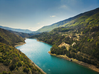 Obraz na płótnie Canvas Zavoj lake near the Pirot town and Paklestica village in Serbia. Aerial view.