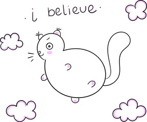 cute fat squirrel fly with sky. vector illustration
