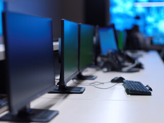 Empty interior of big modern security system control room