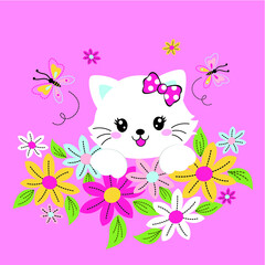 cute cat with beautiful flowers 