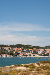 Fototapeta na wymiar view towards the coastal town of Sao Martinho do Porto, on the Portuguese silver coast. Considered to have one of the safest bays in the country 