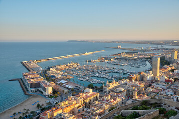 Sunset view of Spanish city and port Alicante