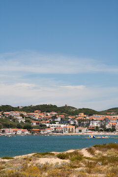 view towards the coastal town of Sao Martinho do Porto, on the Portuguese silver coast. Considered to have one of the safest bays in the country
