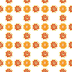 Seamless pattern of isolated slices of grapefruit and orange.