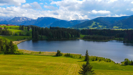 Wonderful Bavarian landscape in the German Alps - Allgau district - aerial view