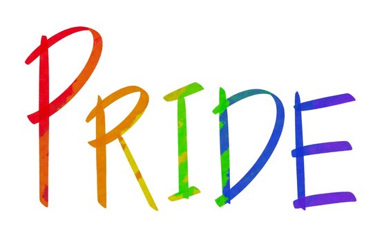 PRIDE word in multicolor on white background isolated