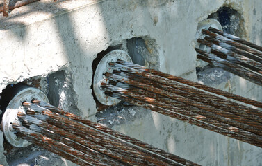 MALACCA, MALAYSIA -APRIL 14, 2016: Pre-stress cable tendons anchor head for pre-stressed concrete...