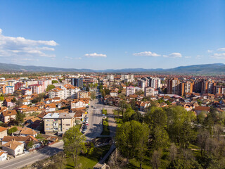 Fototapeta premium Aerial view of Pirot town in Serbia