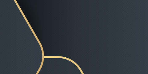 Vector luxury tech background. Stack of black paper material layer with gold stripe. Arrow shape premium wallpaper 