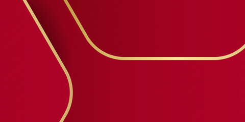 Red gold background design with gold lines on red background. Abstract banner template.