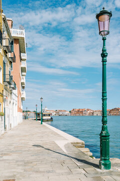 Venice, Italy, May 2020:View Of The Giudecca Canal At The Time Of Covid 19