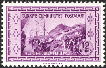 Republic of Turkey. Republic of Turkey postage stamp. Republic of Turkey historical stamp. A postage stamp printed in Republic of Turkey.