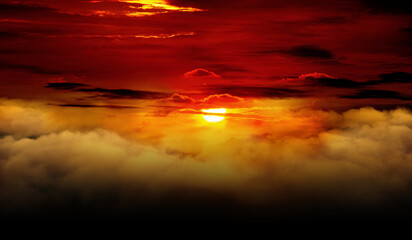 sunset over the fog