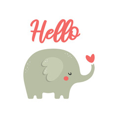 Elephant icon sign, Kawaii animal, Cute cartoon character, Funny baby kids print, vector illustration