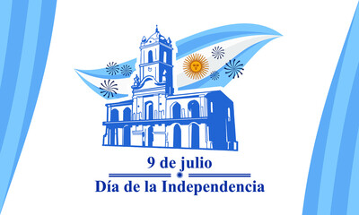 Translation: July 9, Independence Day. Día de la Día de la Independencia. Independence day of Argentina vector illustration. Suitable for greeting card, poster and banner 