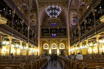 HUNGARY, BUDAPEST- January 22, 2020:Interior view of the Jewish Synagogue in Budapest