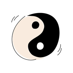 Vector hand drawn illustration of yin and yang. Equilibrium. Male and female principles in Chinese philosophy. Harmony. Balance. Black and white. Dark, light. Doodle