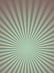 Sunlight wide retro faded background. Green and beige color burst wallpaper. Fantasy Vector illustration.