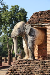Fototapeta na wymiar Éléphant du parc historique de Sukhothaï, Thaïlande 