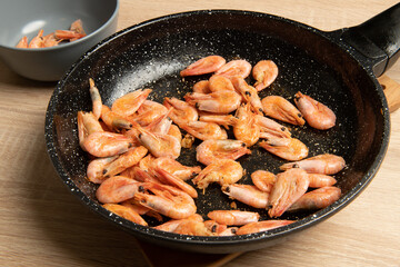 Grilled shrimps on a pan