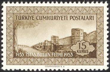 Republic of Turkey. Republic of Turkey postage stamp. Republic of Turkey historical stamp. A postage stamp printed in Republic of Turkey.