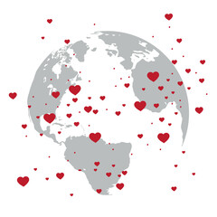 Red hearts and planet Earth