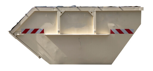 Construction dumpster for residential debris removal or loaded dumpster on white background