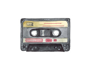 Watercolor illustration tape recorder on a white background