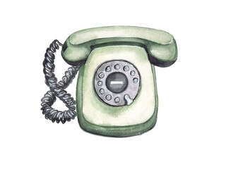 Watercolor illustration of a phone on a white background