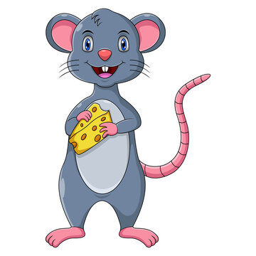 Cute mouse cartoon holding cheese
