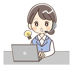 女性、コールセンター、パソコン、ヒラメキ