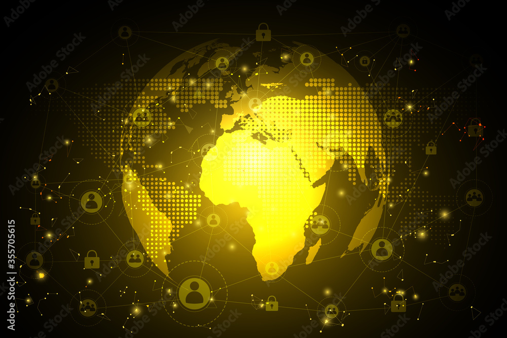 Aufkleber global network connection. gold world map hexagonal polygonal mesh and line as business, composition