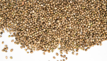 hemp seed background close up shot. Natural texture of small grains