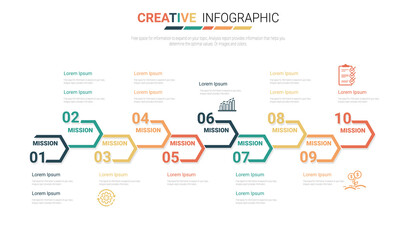 imeline Infographics Template, Vector infographics timeline design template with 10 label, Vector. can be used for workflow layout, diagram, number step up options.
