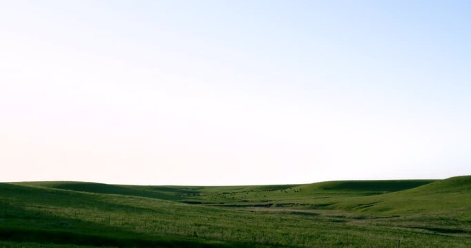 flint hills landscape extra wide at sunset rolling hills and sound audio of birds