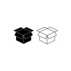 Open box icons for packaging, delivery, unpacking on isolated white background. EPS 10 vector.