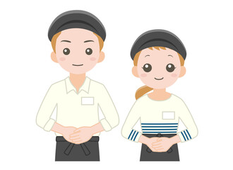 笑顔のカフェ店員男女