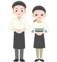 笑顔のカフェ店員男女